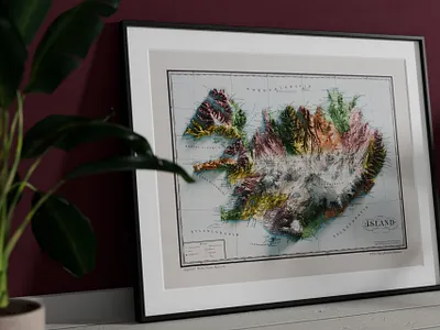 Iceland 3D Relief Map 3d 3d map blender generator heightmap iceland island photoshop relief render vintage