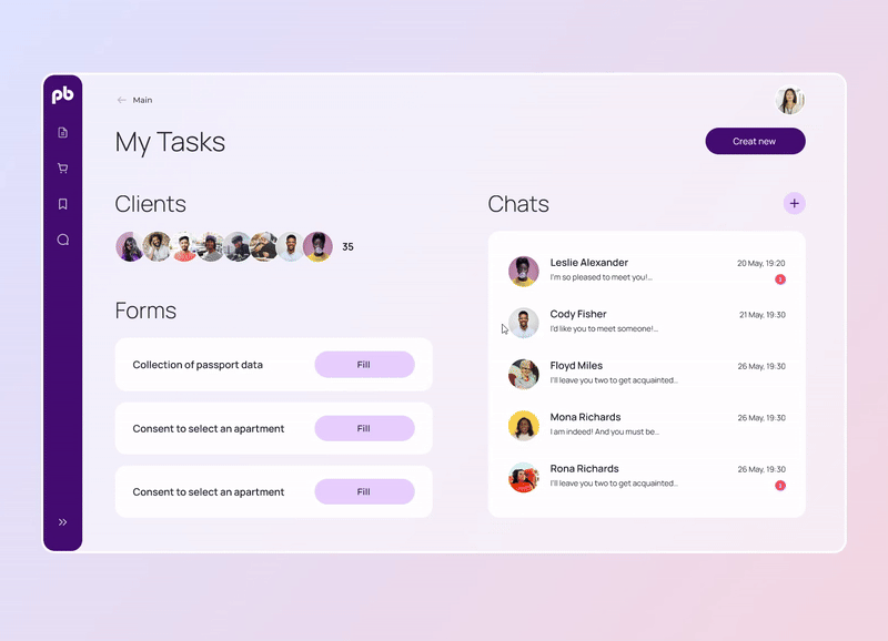 Customer Relationship Management Dashboard apartments chat contacts crm crmdashboard dashboard design interface productdesign proptech realestate servicedesign sidebars tasks ui ux uxui