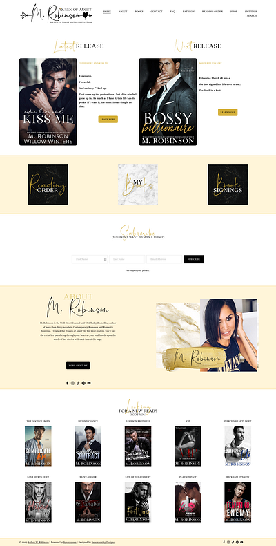 Author M. Robinson's Website - Created on Squarespace author design graphic design romance author typography website design