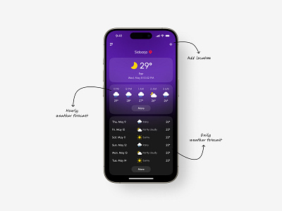 Weather Forecast app app design clean cloudy dailyui forecast mobile app mobile design rain storm sunny temperature thunder ui ux weather weather app weather forecast