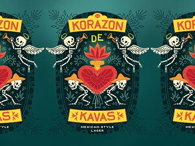 Korazon de Kavas Beer Label beer beer can beer design beer label beer packaging dia de los muertos folklore label design lager mariachi mexican mexican beer mexican floklore mexican food packaging packaging design sacred heart skeleton skull