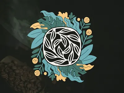 Coffee and Houseplants badge branding coffee design handmade houseplants icon illustration logo monstera plant plants texture