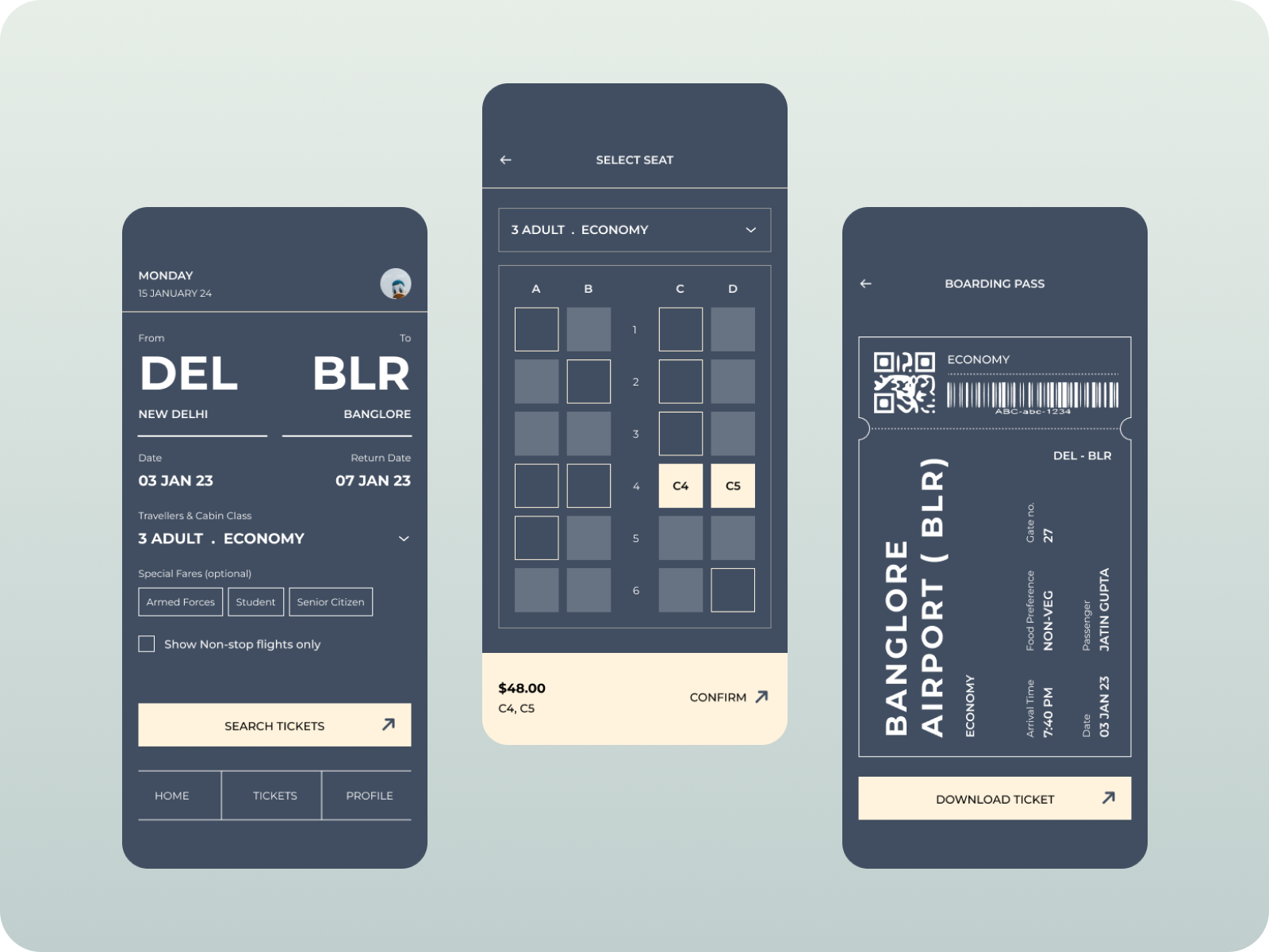 Ticket Booking App UI Design by Jatin Gupta on Dribbble