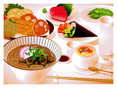 Japanese food exploration food hungry illustration japanese cuisine maki soba tempura