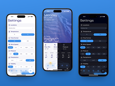 Settings in the Weather App (Light mode vs. Dark mode) app concept dark mode design dribbble dribbbledesign figma figmadesign ios light mode lightdarkmode mobile mobile app settings ui ui design uidesign ux uxdesign weather