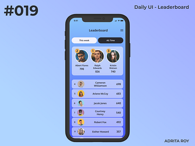 Daily UI 019 - Leaderboard dailychallenge dailyui dailyui 19 design figma friendly game leaderboard mobile quiz ui ux