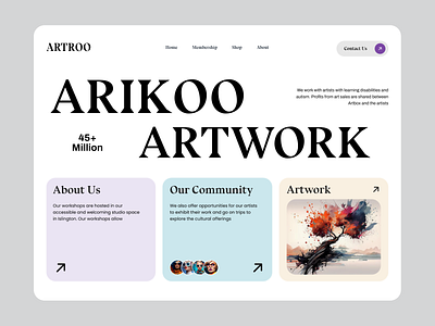 Artroo website landing page art bento branding design ecommerce graphic design illustration landing page logo modern typography ui uiux ux vector