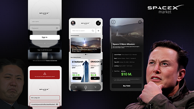Space X Market APP app design e commerce elon musk free desing future design home page log in page mobile app spacex ticket ui