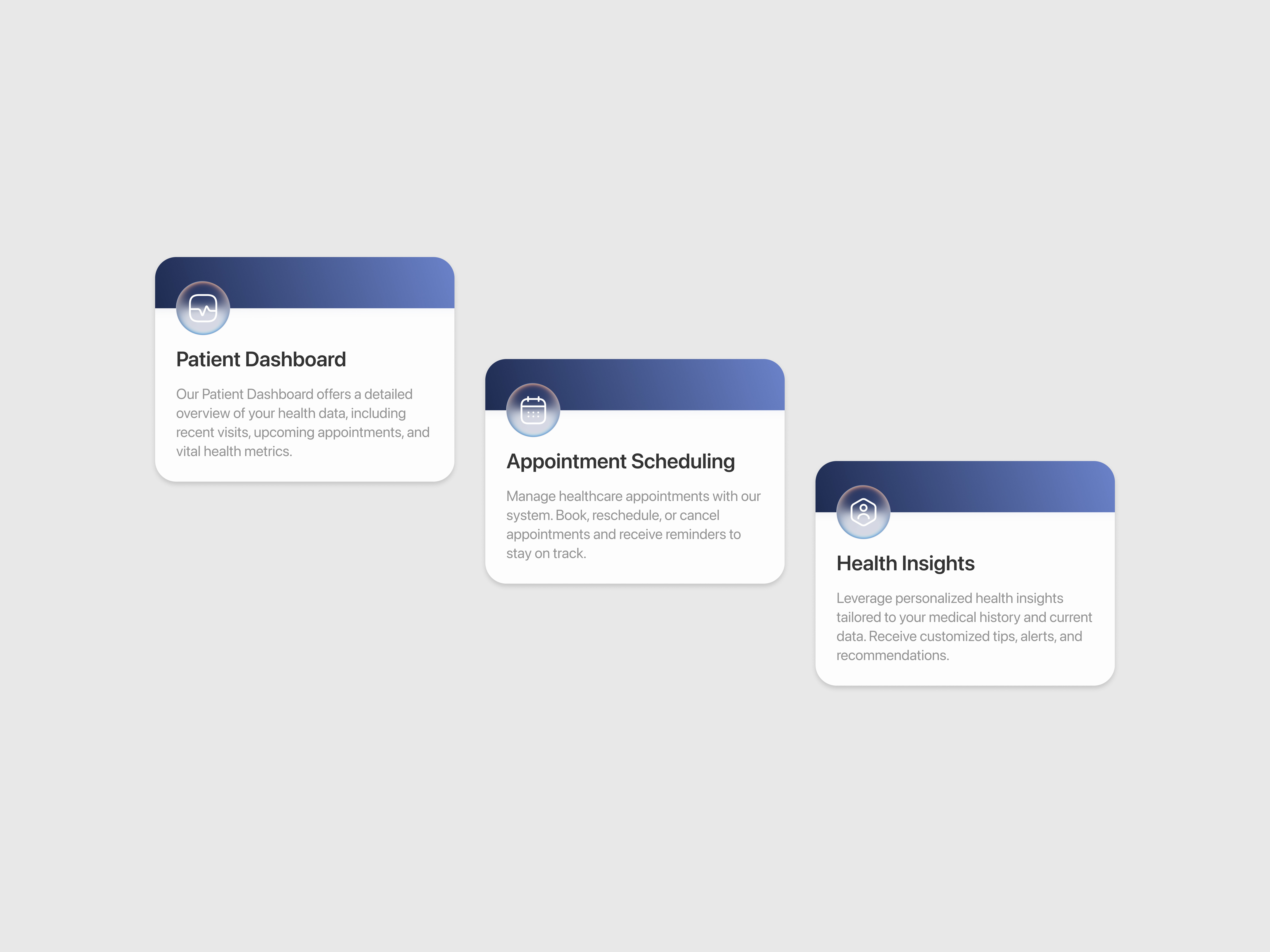 Healthcare Cards cards design gradient health healthcare information minimal product purple simple ui ux