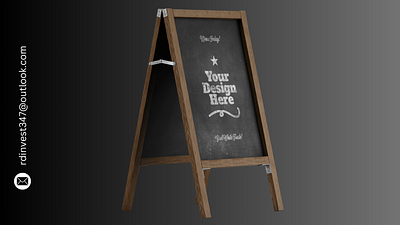 Shop signage board with black chalkboard & easel wooden Frame branding graphic design logo mockup