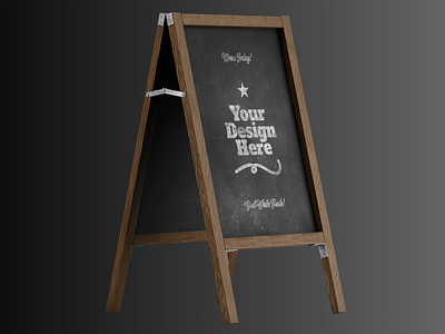 Shop signage board with black chalkboard & easel wooden Frame branding graphic design logo mockup