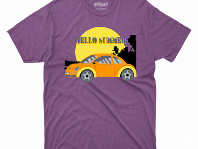 "Hello summer'' T-short. bich car design graphic design hello logo oldcar orange palm party relax retro retrocar sea summer sunset t shot vacancy yellow