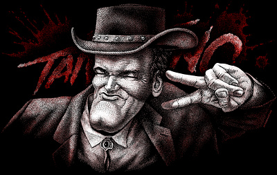 Tarantino caricature engraving illustration portrait scratchboard woodcut
