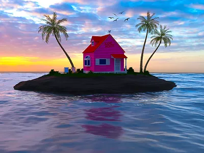 Kame House 3d concept art dragon ball illustration