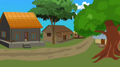 Indian Village roadside background design for cartoon animation mud