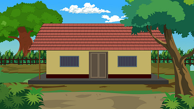 Village hut background design , road landscape for cartoon mud