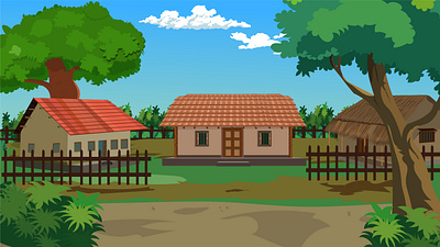 Indian house yard landscape, village house, countryside hut mud