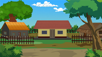 village house yard, Indian hut design, village road landscape animation branding cartoon design house hut illustration indian house living mud ui