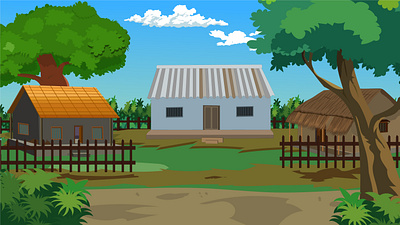 Village hut landscape design for cartoon , Indian house yard mud