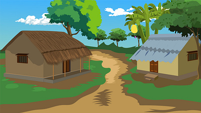 Village cottage beside road, Indian road landscape, hut design mud