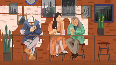 Tea Time afternoon cafe character design city coffee design digital art digital painting illustration people photoshop street urban wacom