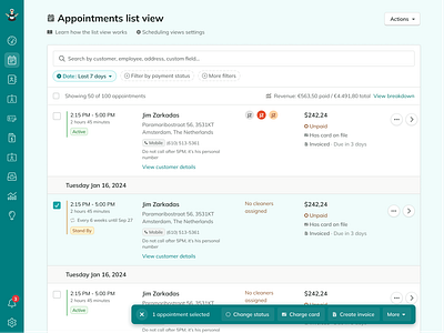 ZenMaid list view before/after saas