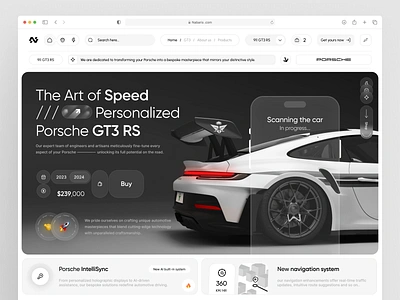 Nabaris Auto Design - Landing Page ai artificial intelligence car cards clean customize design gt3 hiro section landing landing page minimal porsche price showcase trend ui ux web design website