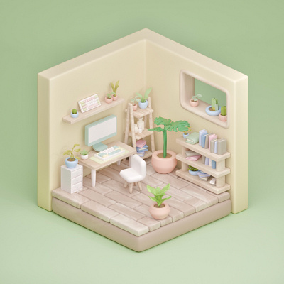 isometric office space 3d blender design isometric