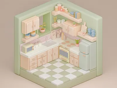 isomteric 3d kitchen 3d blender design illustration isometric