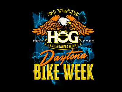 Harley's Bike Week HOG Graphic apparel bike week checkered flag daytona design distressed eagle graphic harley harley davidson illustration lightning retro t shirt vector