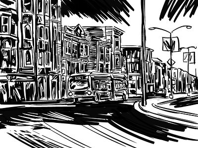 San Francisco bus california city cityscape digital ink drawing san francisco sketch urban