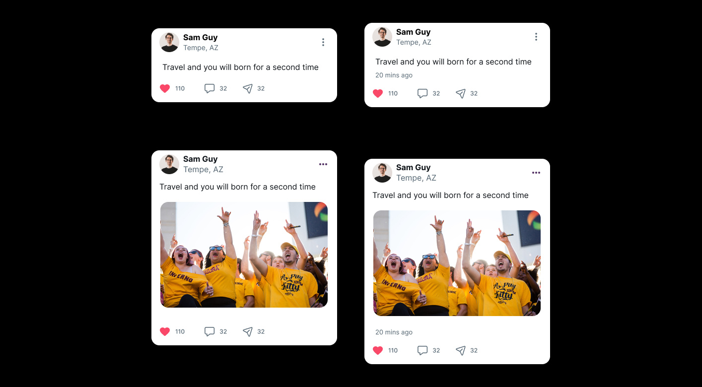 Social Media Newsfeed Ui cards app cards cardview comment design image like mobile photo share social text ui ux
