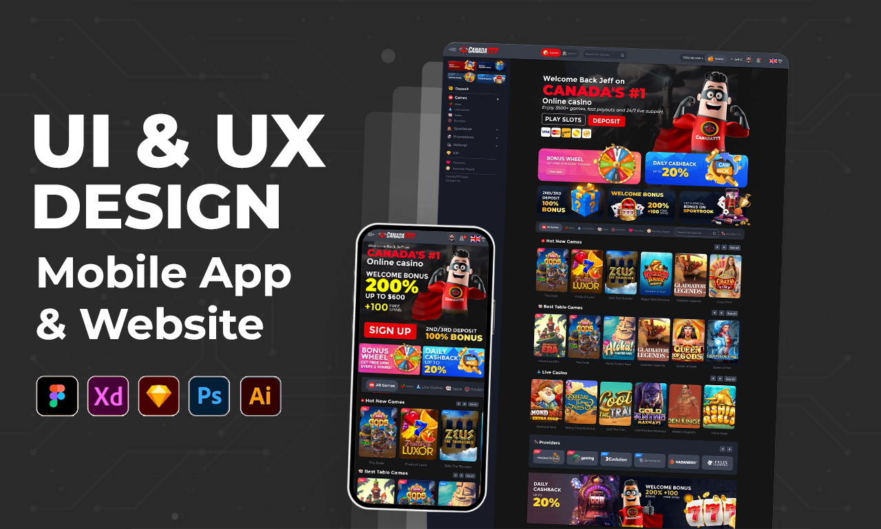 Canada 777 (Online Casino UI/UX Design) 3d branding casino figma graphic design mobile app design photoshop ui uiuxdesign website design