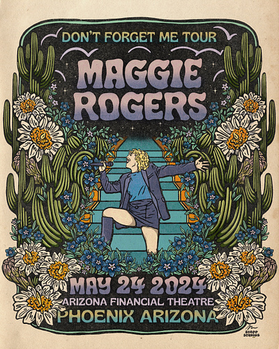 Maggie Rogers, Don't Forget Me Tour- Phoenix cactus cactus flower concert poster desert desert illustration gig poster illustration maggie rogers phoenix phoenix az psychedelic saguaro