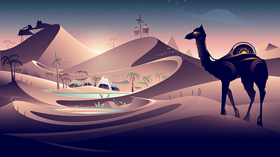 🐪 animal camel cyberpunk desert dune dystopic illustration landscape nft race robot sahara vector