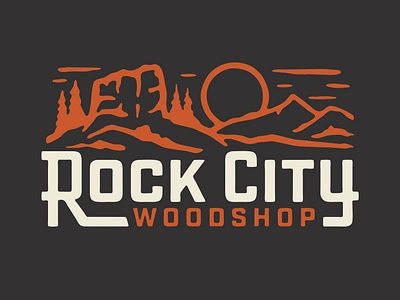 Rock City Woodshop Branding badge castlerock colorado design illustration nature rock sun texture tree trees typography woodshop woodworking