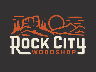 Rock City Woodshop Branding badge castlerock colorado design illustration nature rock sun texture tree trees typography woodshop woodworking