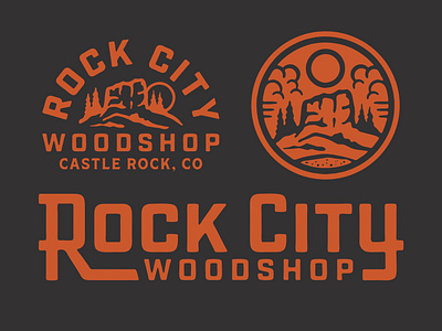 Rock City Woodshop badge branding castlerock colorado design illustration outdoors wood woods woodshop woodworker worker