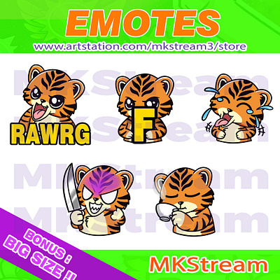 Twitch emotes cute tiger knife, sip, howl, f & laugh pack animal animated emotes anime cat coffee cute design discord emotes emote emotes evil face f illustration laugh rawrg sip sub badge tiger tiger emotes twitch emotes