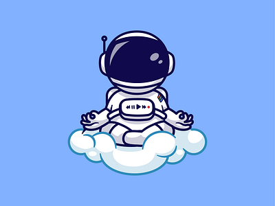 Astro Meditation🧑🏻‍🚀☁️ astronaut astronaut suit character cloud cute focus health helmet icon illustration logo man meditation sitting sky space yoga
