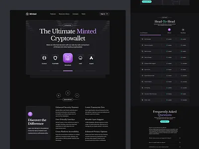 Minted - Crypto Wallet Compare Page 🪙 bitcoin blockchain crypto crypto wallet cryptocurrency dark dark theme landing page metamask saas swap trustwallet ui wallet web web design web3 website