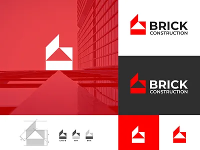 Brick Construction Logo brick builder building company construction house letter b logo real estate roof