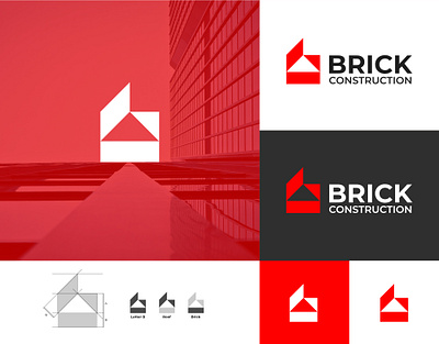 Brick Construction Logo brick builder building company construction house letter b logo real estate roof
