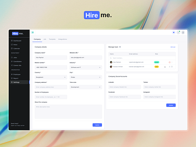 Hireme - Online Job portal Company Setting page design product design saas design ui ui design uiux ux ux design web app design web design