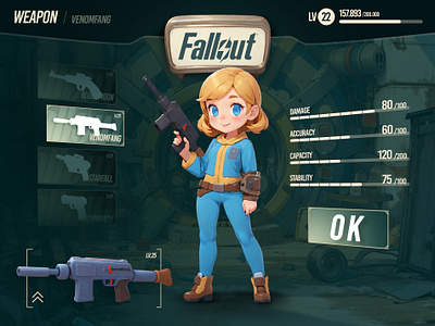 Game User Interface - Fallout Fanart 3d branding cartoon cute design fallout game icon illustration layout pastel rendering ui user interface weapon