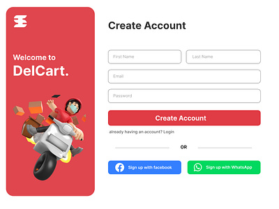 DelCart Signup: Create Your Account appdesign forms graphic design registration signup ui userflow userinterface webdesign