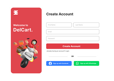 DelCart Signup: Create Your Account appdesign forms graphic design registration signup ui userflow userinterface webdesign