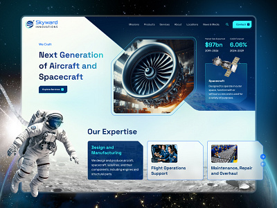 Skyward aircraft branding design graphic design hero banner illustration landing page logo spacecraft typography ui ux vector web website