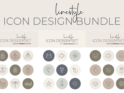 Linestyle Icon Design Bundle Insect, Sea Creature & Animal safari