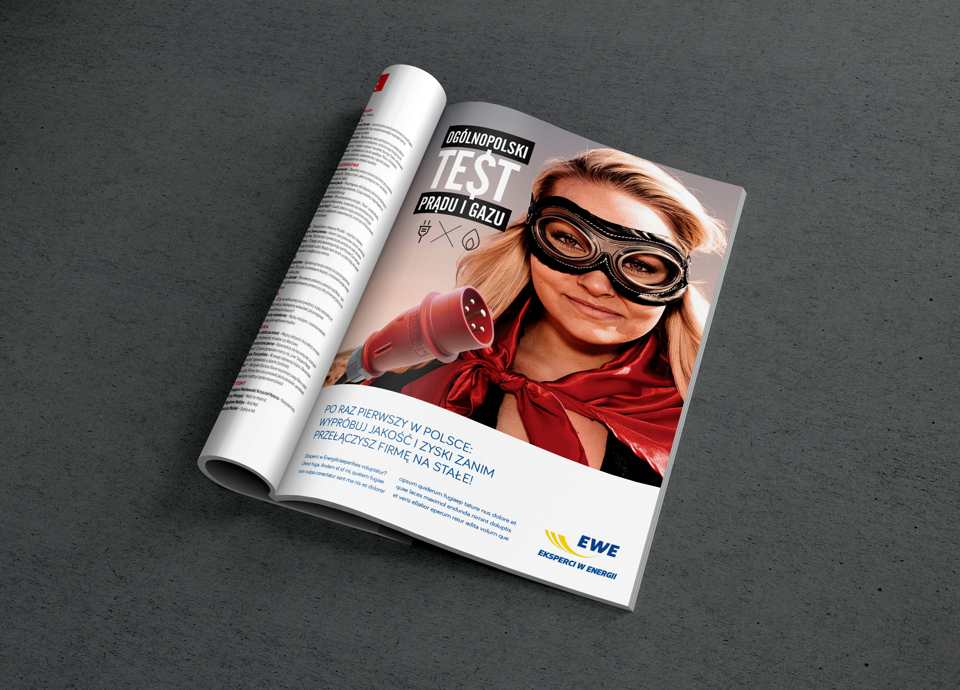 Test prądu i gazu advert graphic design